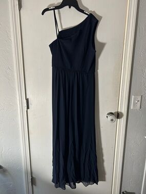 Adrianna Papell One-Shoulder Navy Evening Gown